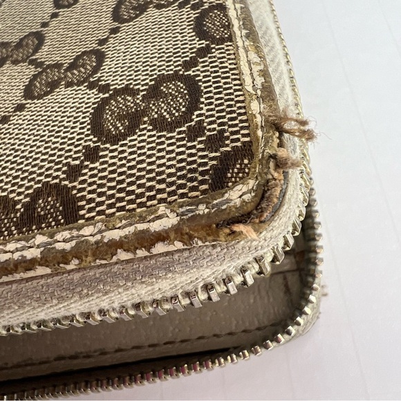 🤎GUCCI Monogram Metal Bar Zip Around Long Wallet Beige Ebony Off White!!🤎 - Picture 10 of 16